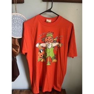 VTG Halloween Scarecrow Pumpkin T Shirt Women Large Combed Cotton